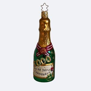 Vintage Y2k 2000 Glass Christmas Ornament Champagne Bottle French